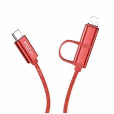 Kabel 2w1 USB-C - USB-C / Lightning / 3A 1M (czerwony)