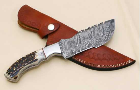 Unique Handmade Sambar Stag Antlers Hunting Tracker Knife Damascus Kitchenware