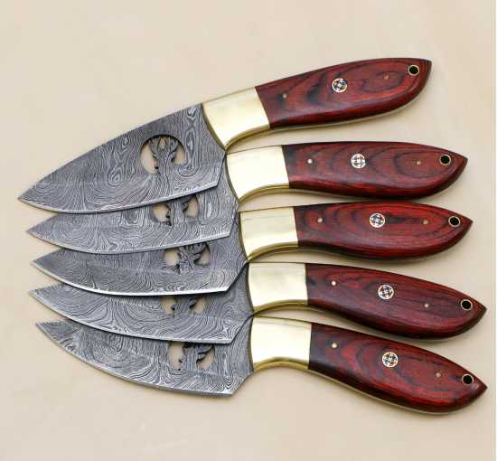 Pack of 5 Unique Stag design Dollar wood Hunting Knife Damascus Kitchenware