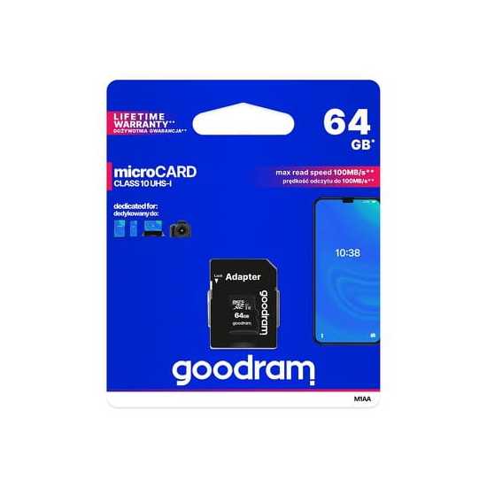 Karta pamięci PENDRIVE Goodram microSD 64GB CLASS 10 UHS I 100MB/s z...